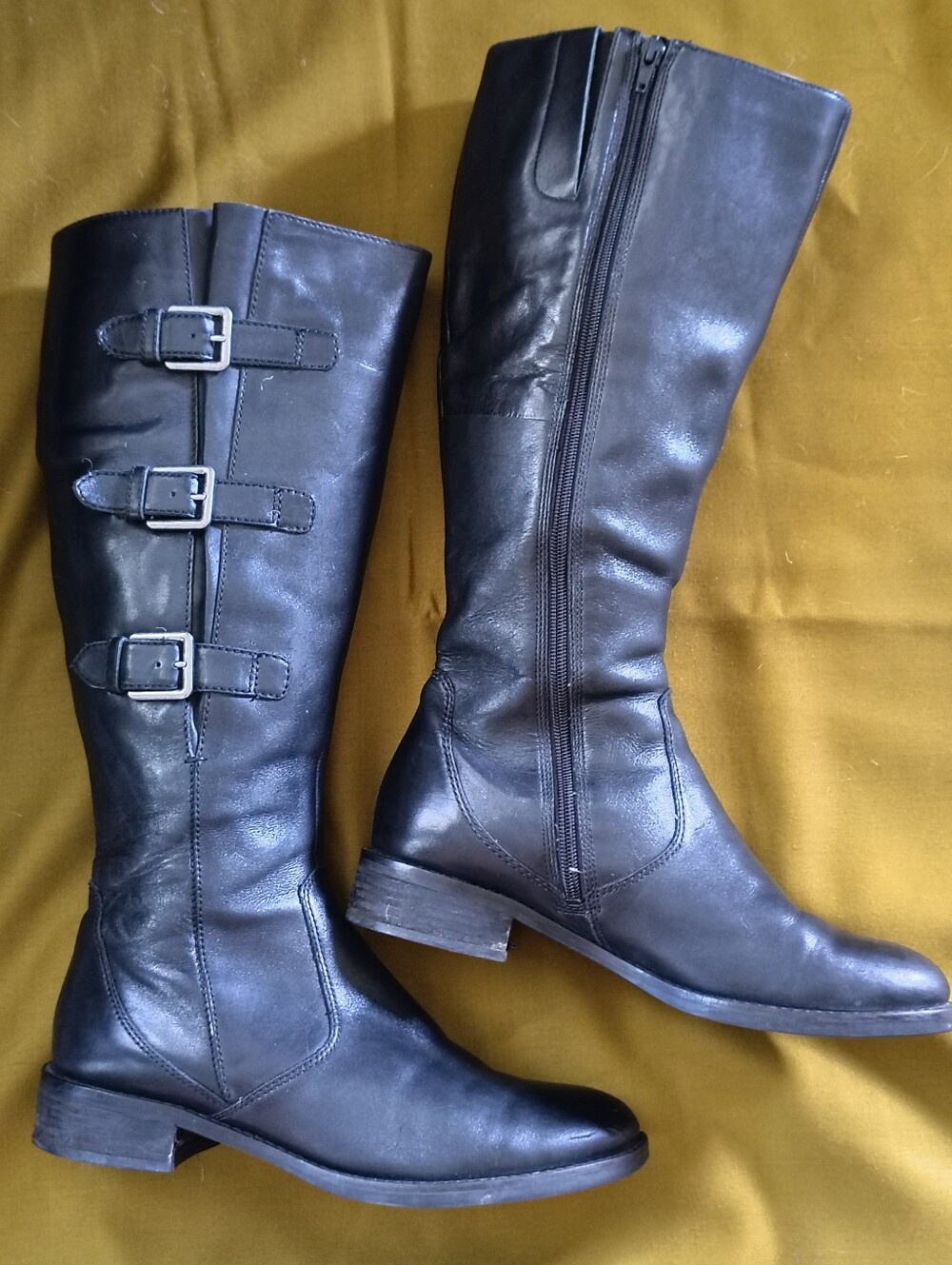 ECCO Hobart Women's Tall Black Leather Buckle Zip Boots Size 39 US 8/8.5